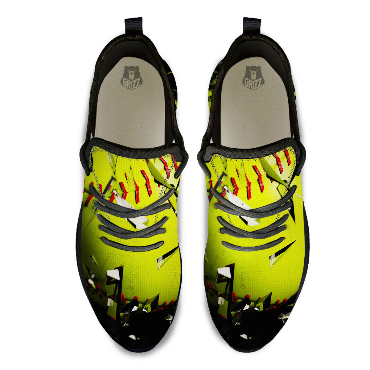 3D Baseballs Print Black Athletic Shoes-grizzshop