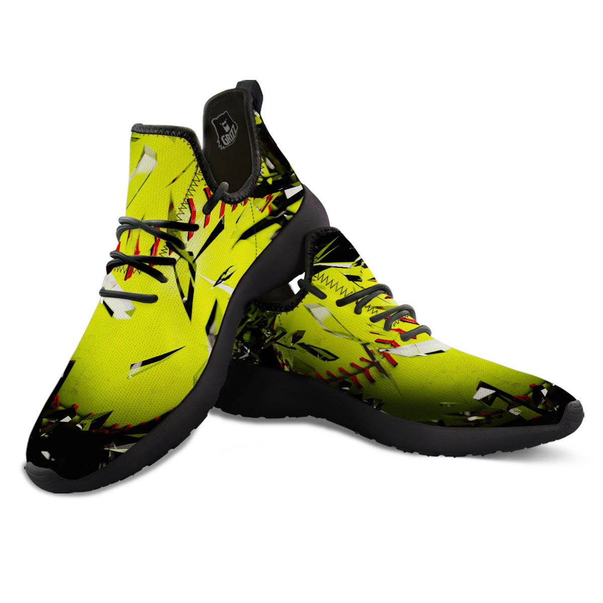 3D Baseballs Print Black Athletic Shoes-grizzshop