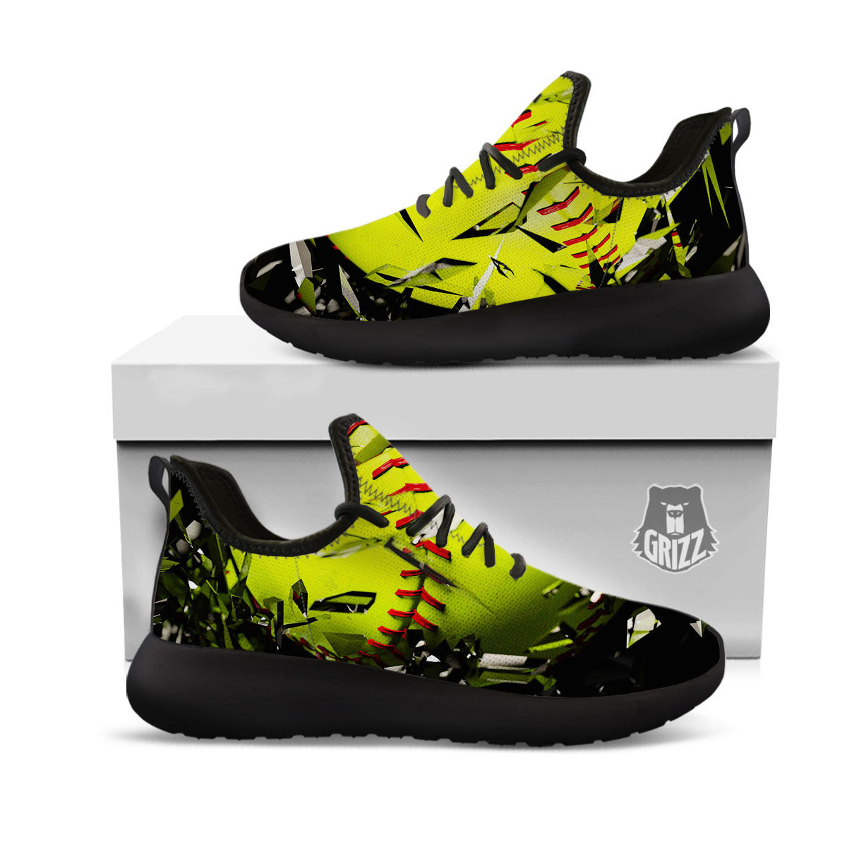 3D Baseballs Print Black Athletic Shoes-grizzshop