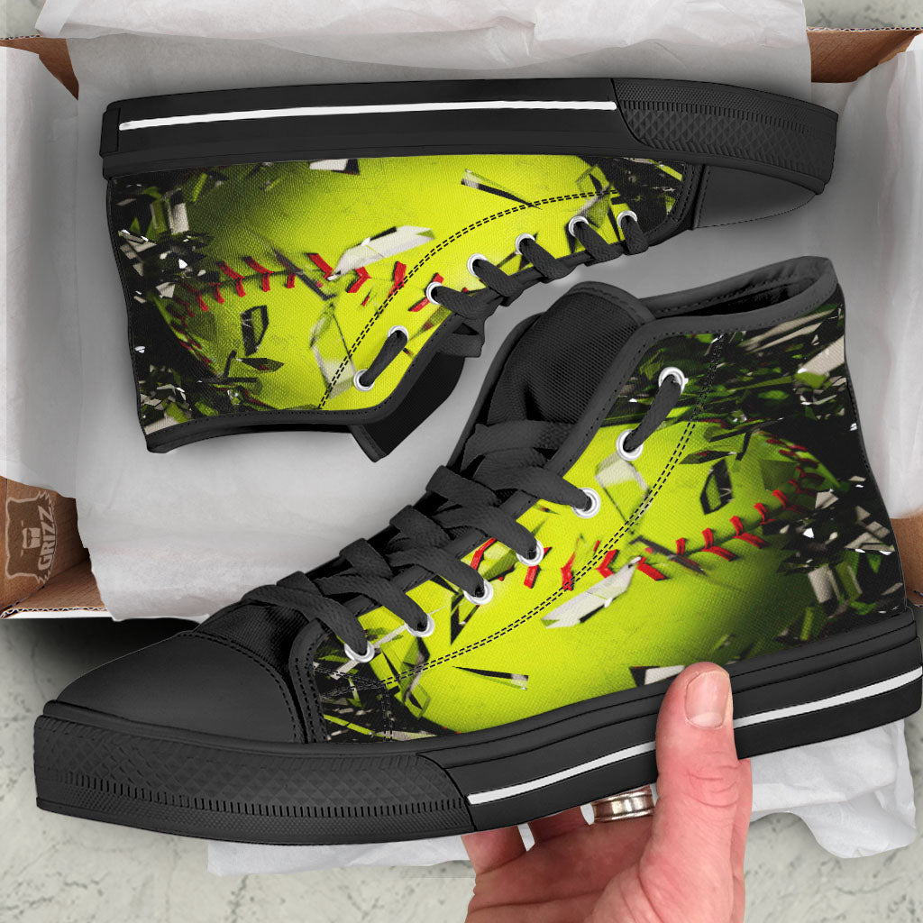 3D Baseballs Print Black High Top Shoes-grizzshop