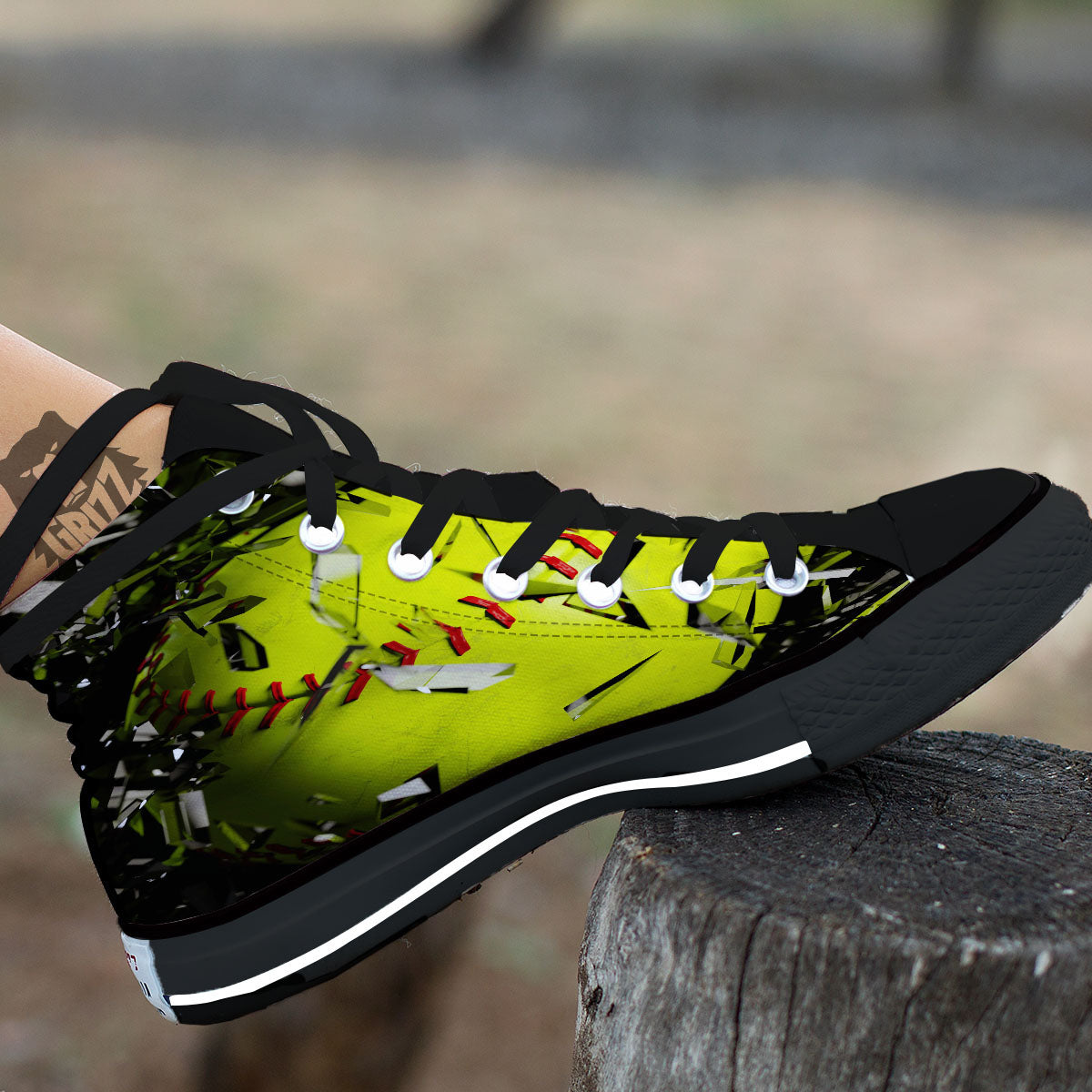 3D Baseballs Print Black High Top Shoes-grizzshop