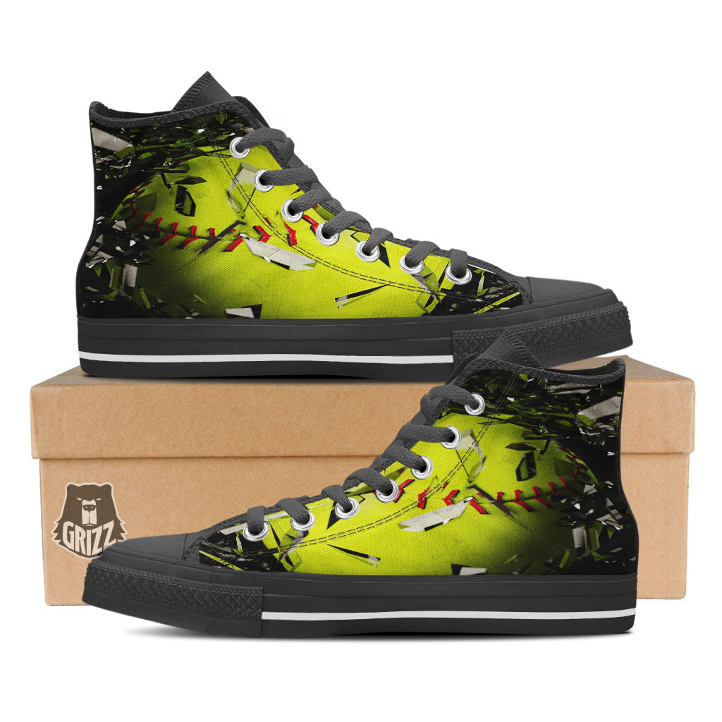 3D Baseballs Print Black High Top Shoes-grizzshop