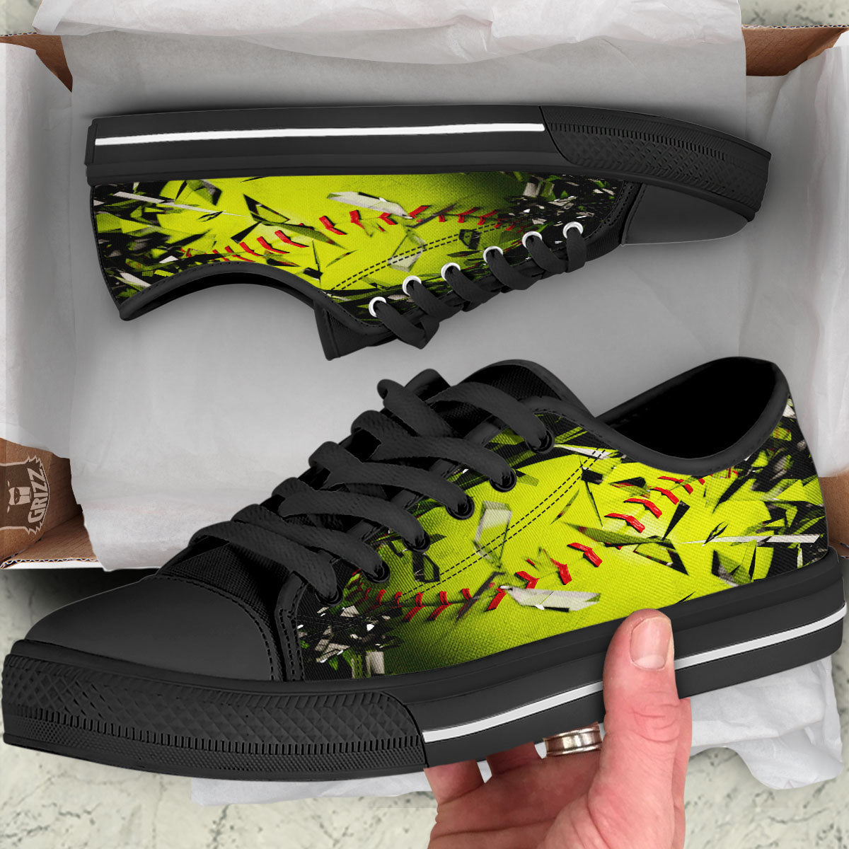 3D Baseballs Print Black Low Top Shoes-grizzshop