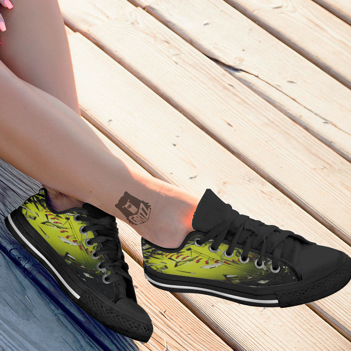 3D Baseballs Print Black Low Top Shoes-grizzshop