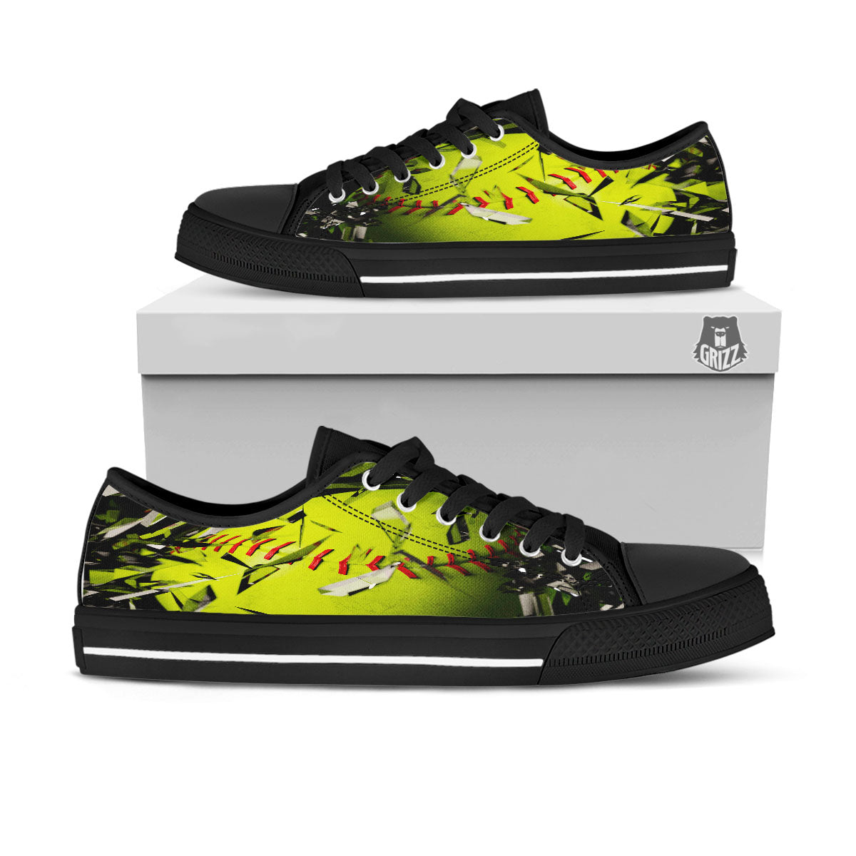 3D Baseballs Print Black Low Top Shoes-grizzshop