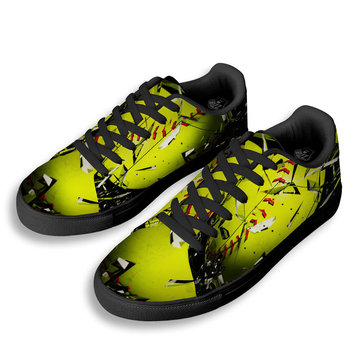 3D Baseballs Print Black Low Top Sneakers-grizzshop