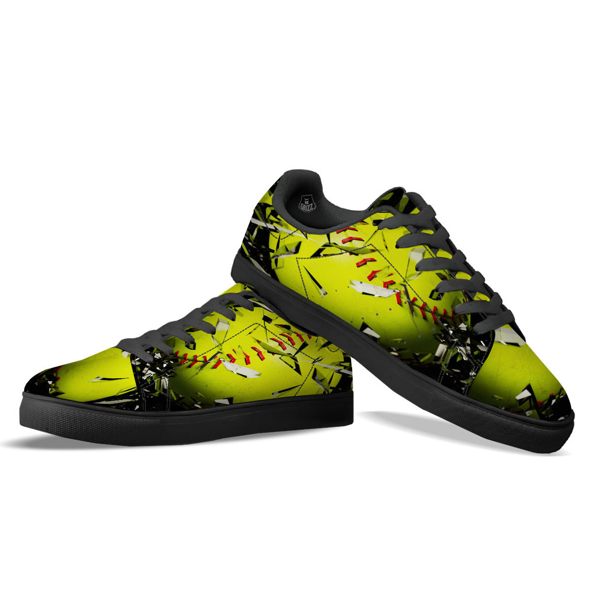 3D Baseballs Print Black Low Top Sneakers-grizzshop