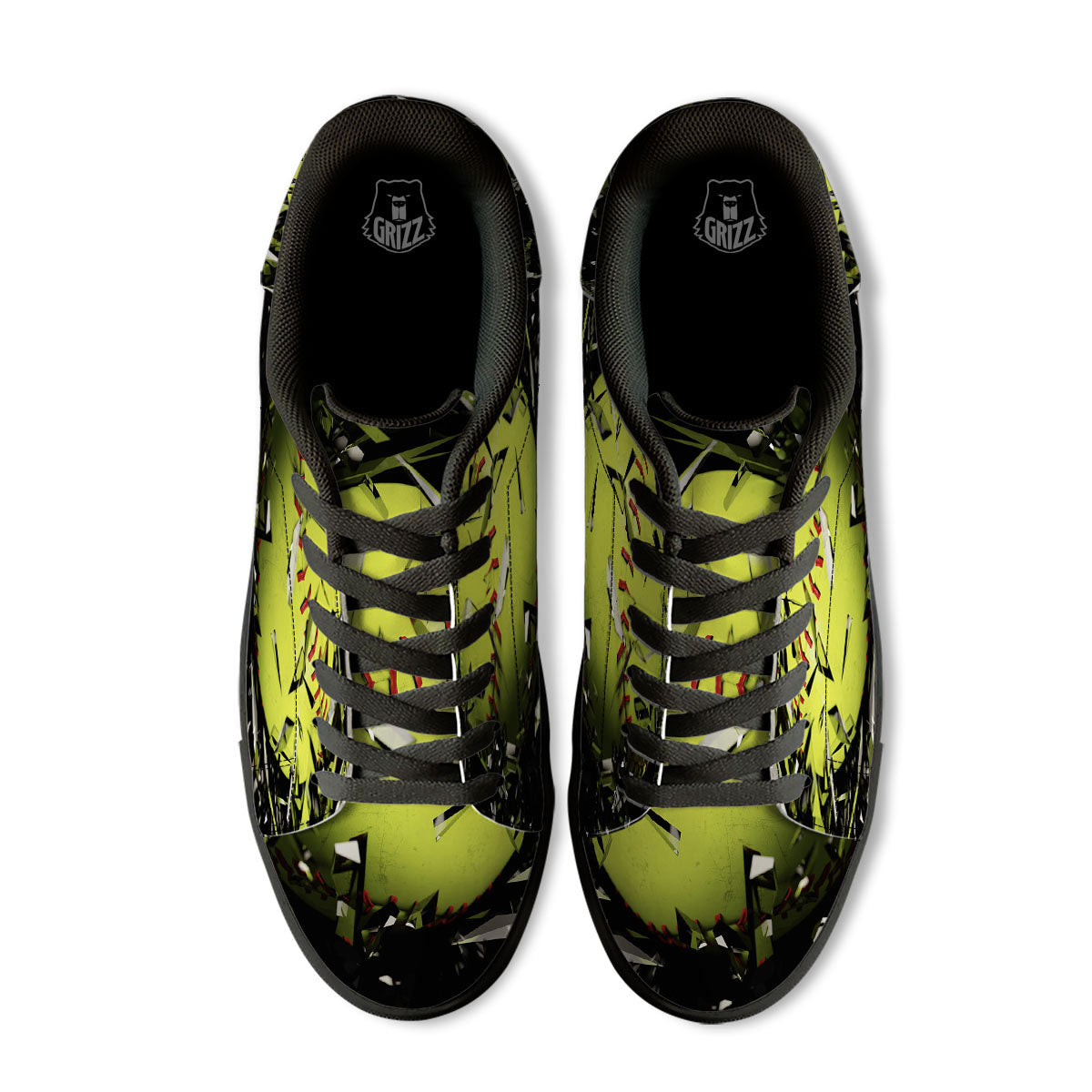 3D Baseballs Print Black Low Top Sneakers-grizzshop
