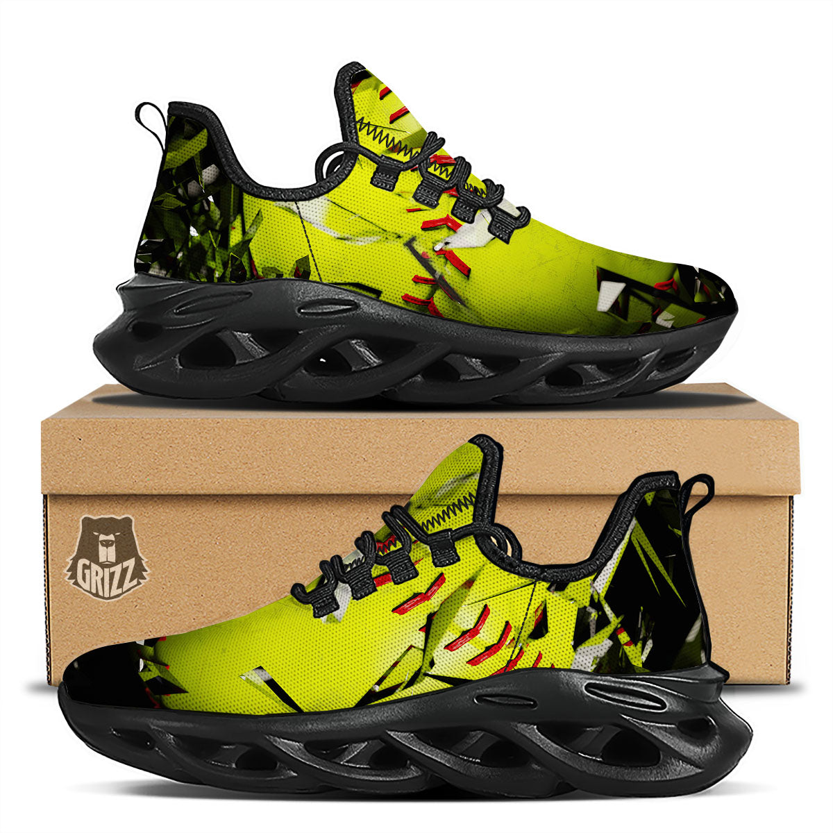 3D Baseballs Print Black Running Shoes-grizzshop