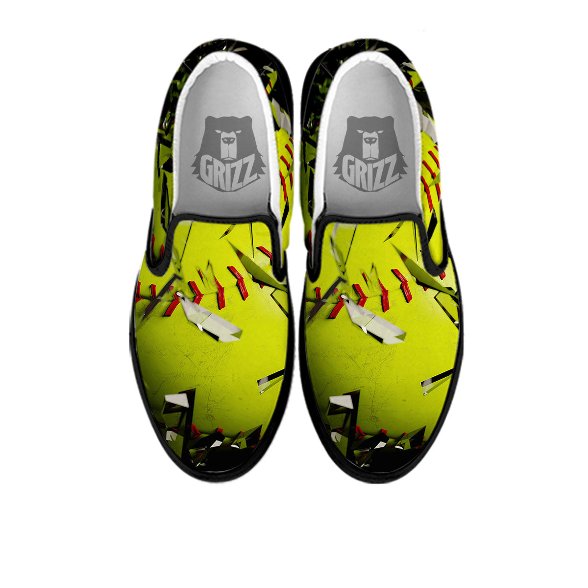 3D Baseballs Print Black Slip On Shoes-grizzshop