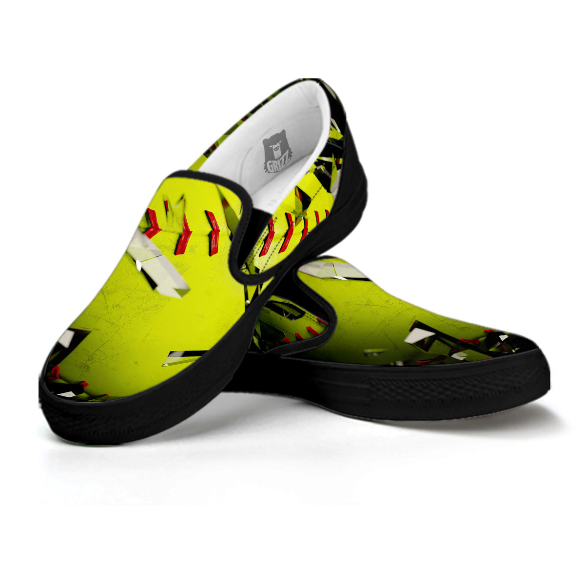 3D Baseballs Print Black Slip On Shoes-grizzshop