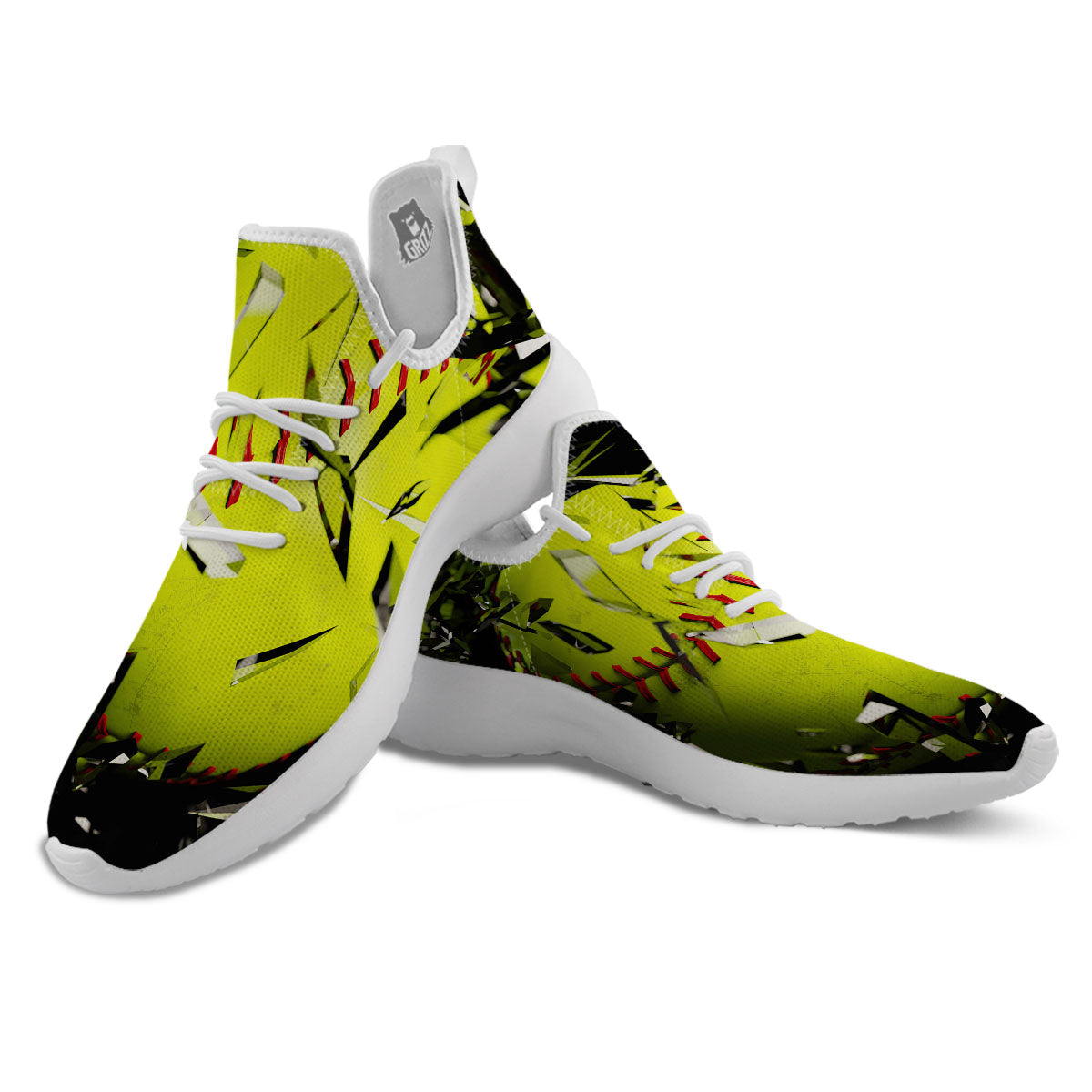 3D Baseballs Print White Athletic Shoes-grizzshop