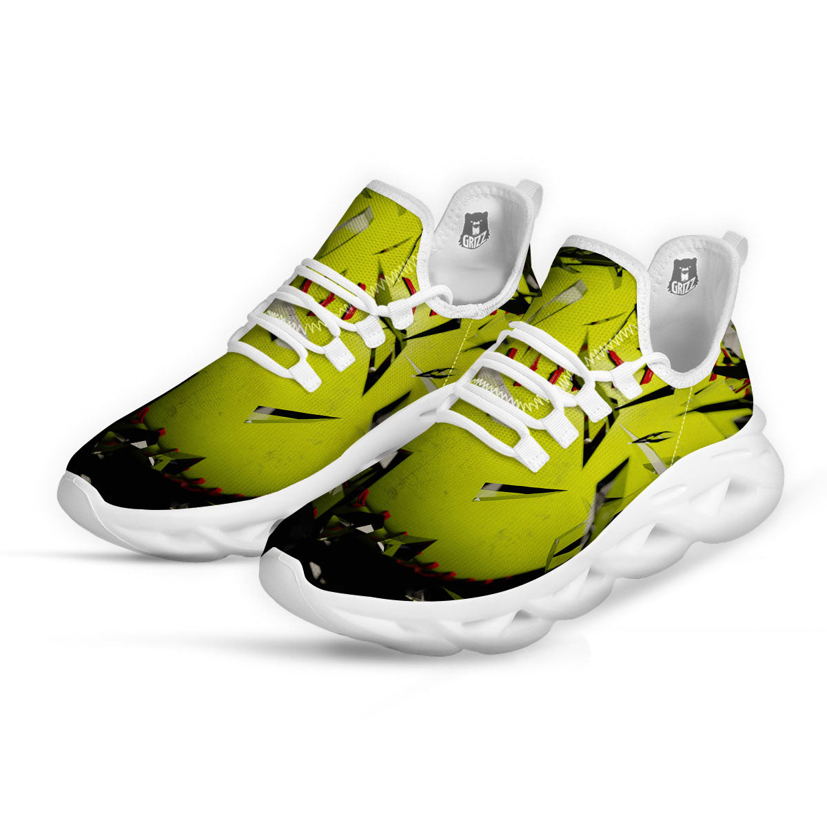 3D Baseballs Print White Running Shoes-grizzshop