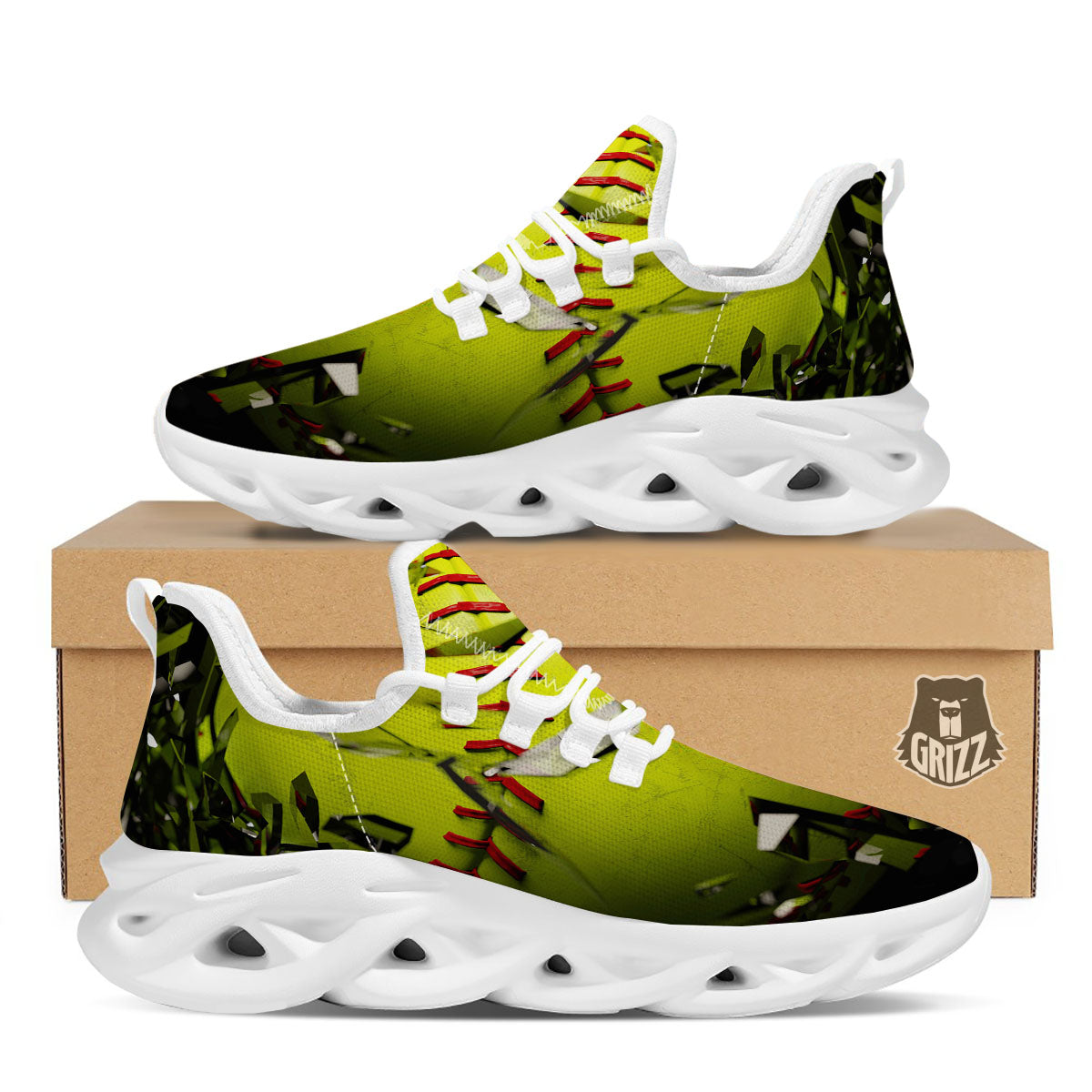 3D Baseballs Print White Running Shoes-grizzshop