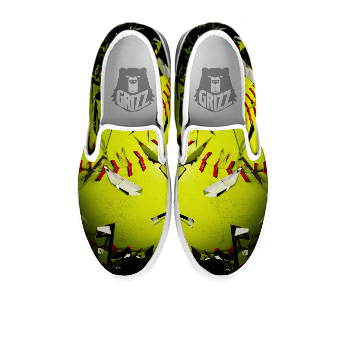 3D Baseballs Print White Slip On Shoes-grizzshop