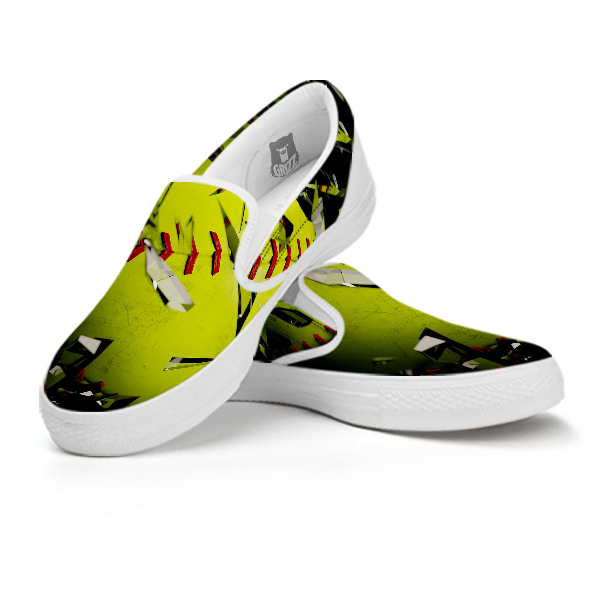 3D Baseballs Print White Slip On Shoes-grizzshop