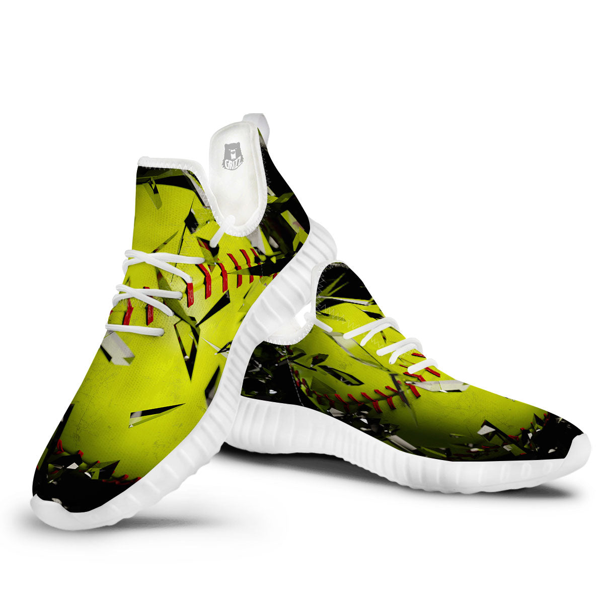 3D Baseballs Print White Walking Shoes-grizzshop