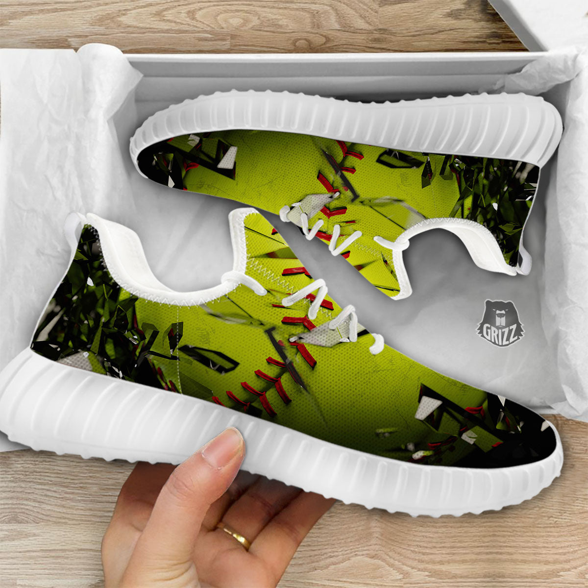 3D Baseballs Print White Walking Shoes-grizzshop