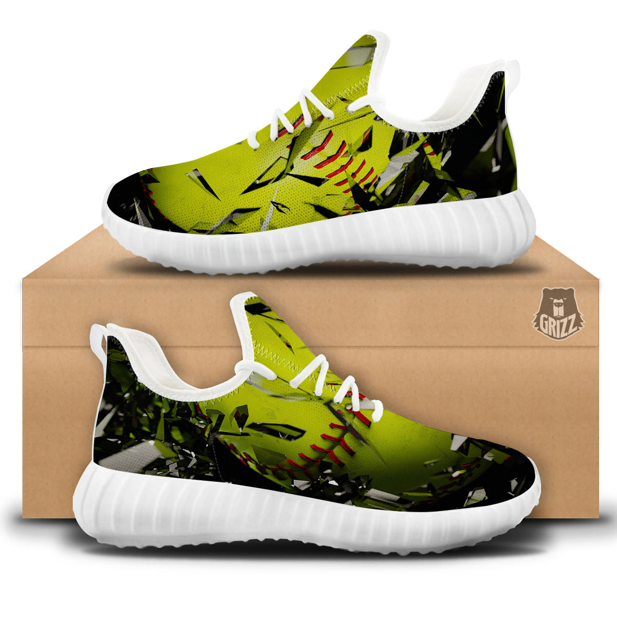3D Baseballs Print White Walking Shoes-grizzshop
