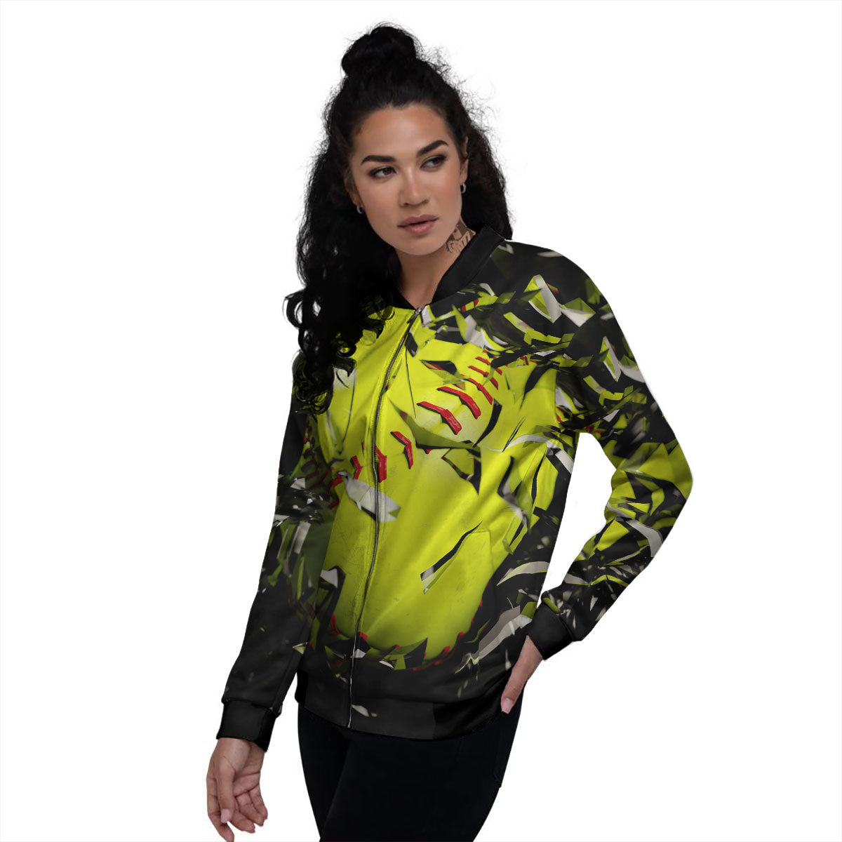 3D Baseballs Print Women's Bomber Jacket-grizzshop