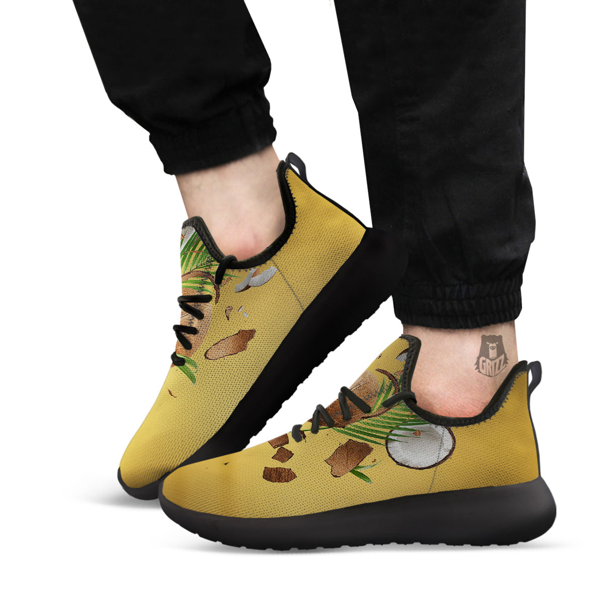 3D Coconut Print Black Athletic Shoes-grizzshop