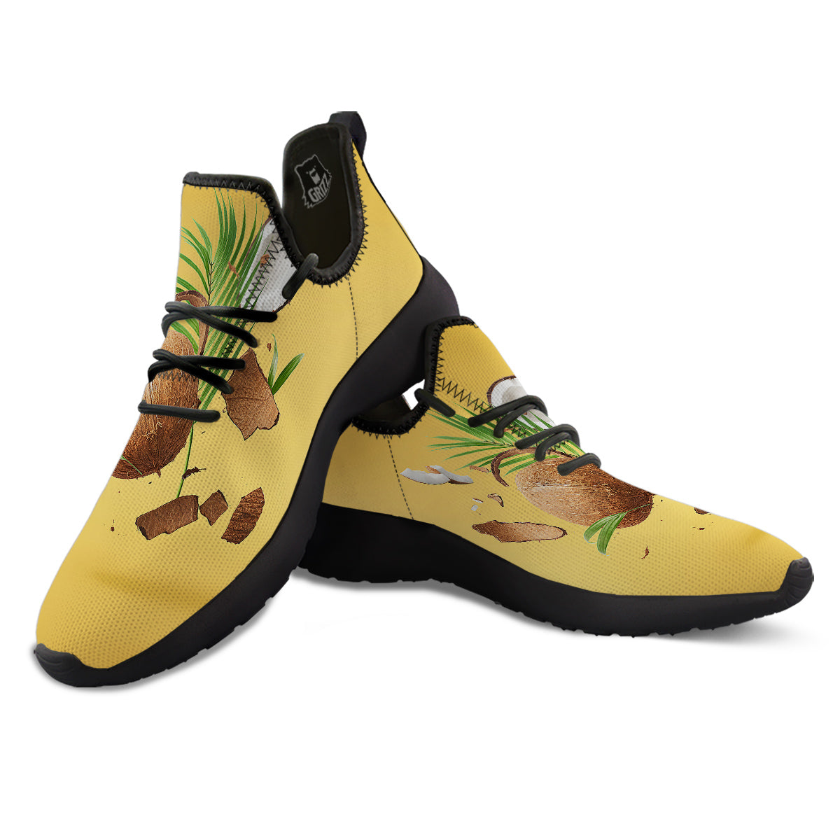 3D Coconut Print Black Athletic Shoes-grizzshop