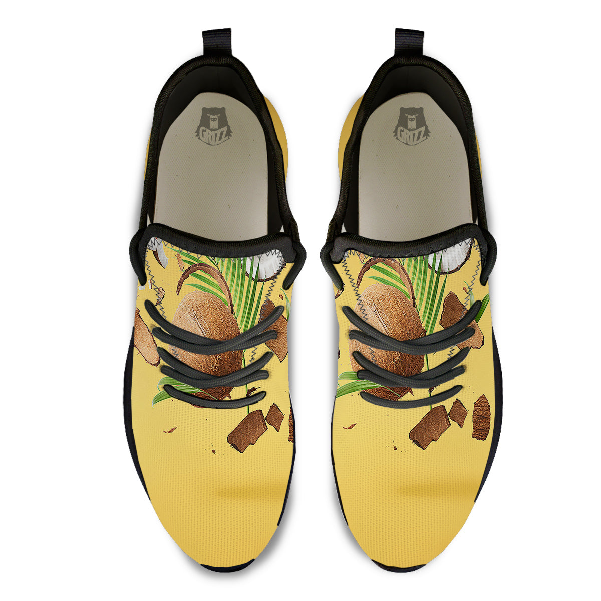 3D Coconut Print Black Athletic Shoes-grizzshop