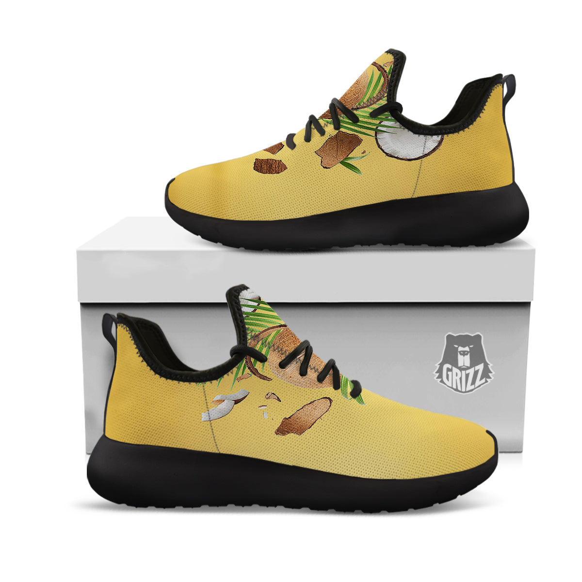 3D Coconut Print Black Athletic Shoes-grizzshop