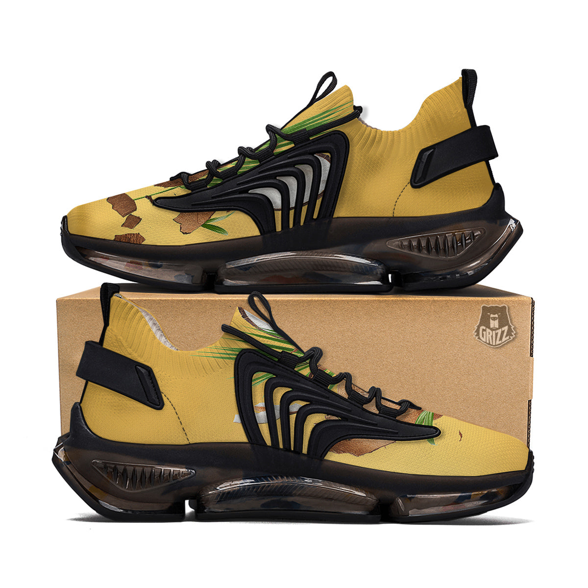 3D Coconut Print Black Gym Shoes-grizzshop