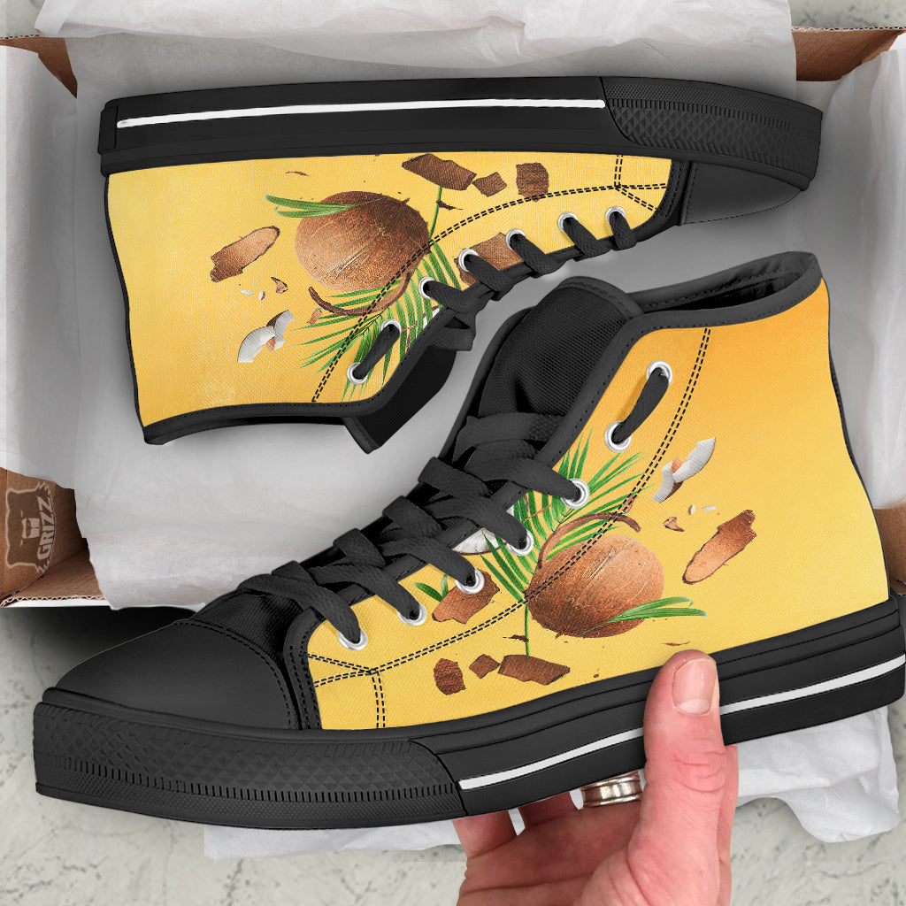 3D Coconut Print Black High Top Shoes-grizzshop