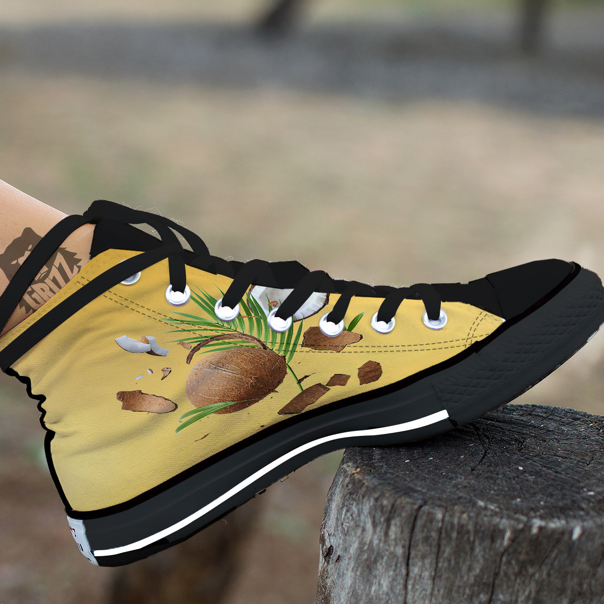 3D Coconut Print Black High Top Shoes-grizzshop