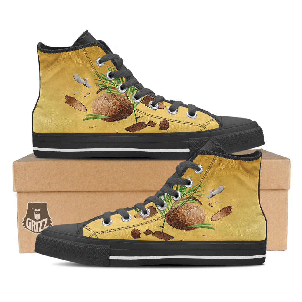 3D Coconut Print Black High Top Shoes-grizzshop