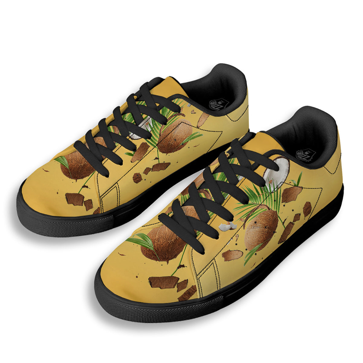 3D Coconut Print Black Low Top Sneakers-grizzshop