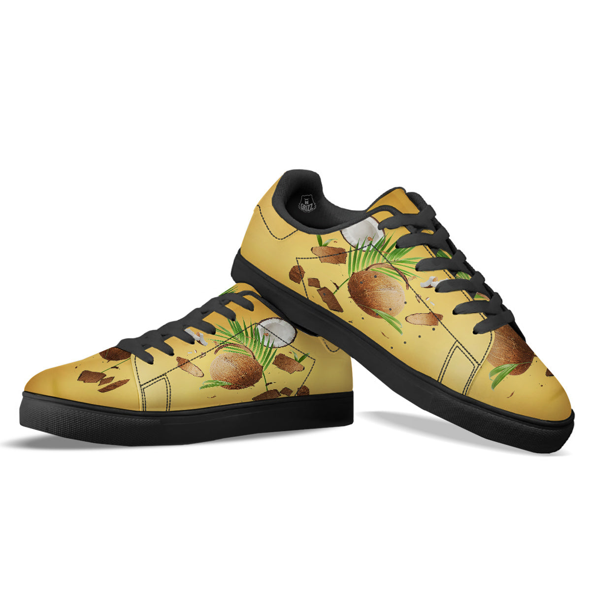 3D Coconut Print Black Low Top Sneakers-grizzshop
