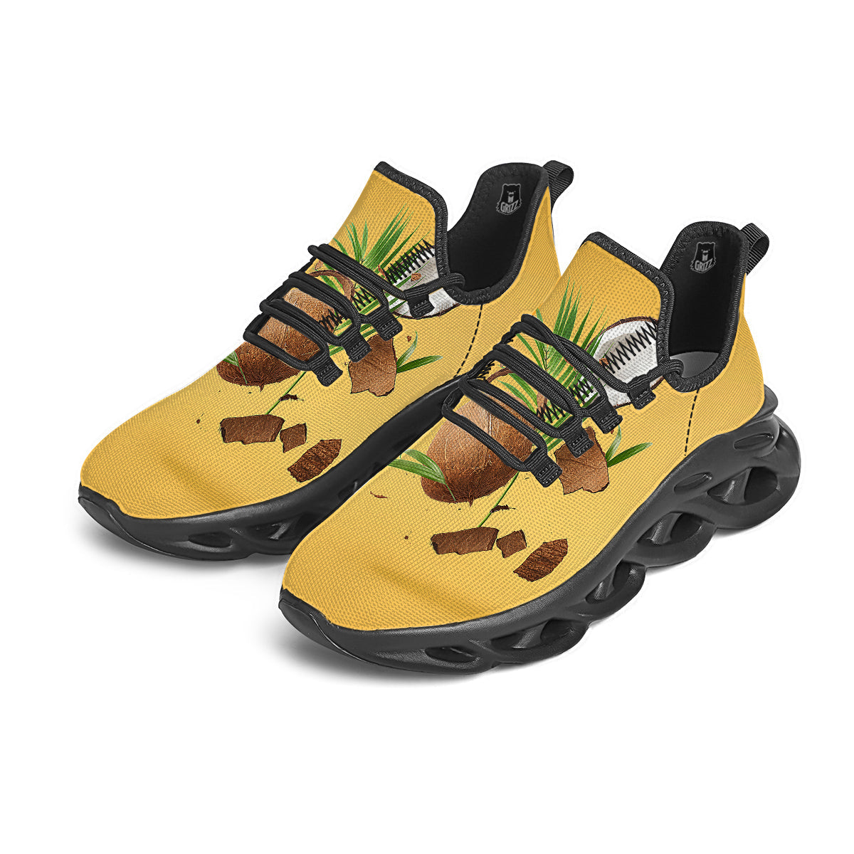 3D Coconut Print Black Running Shoes-grizzshop
