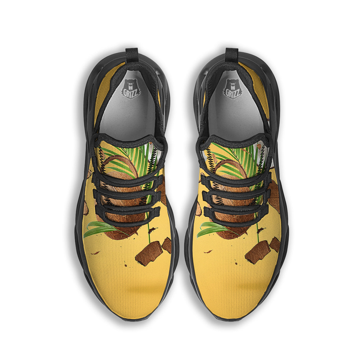 3D Coconut Print Black Running Shoes-grizzshop