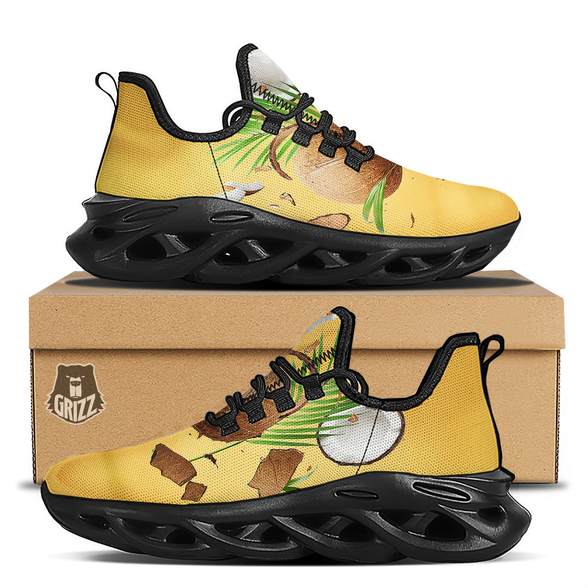 3D Coconut Print Black Running Shoes-grizzshop