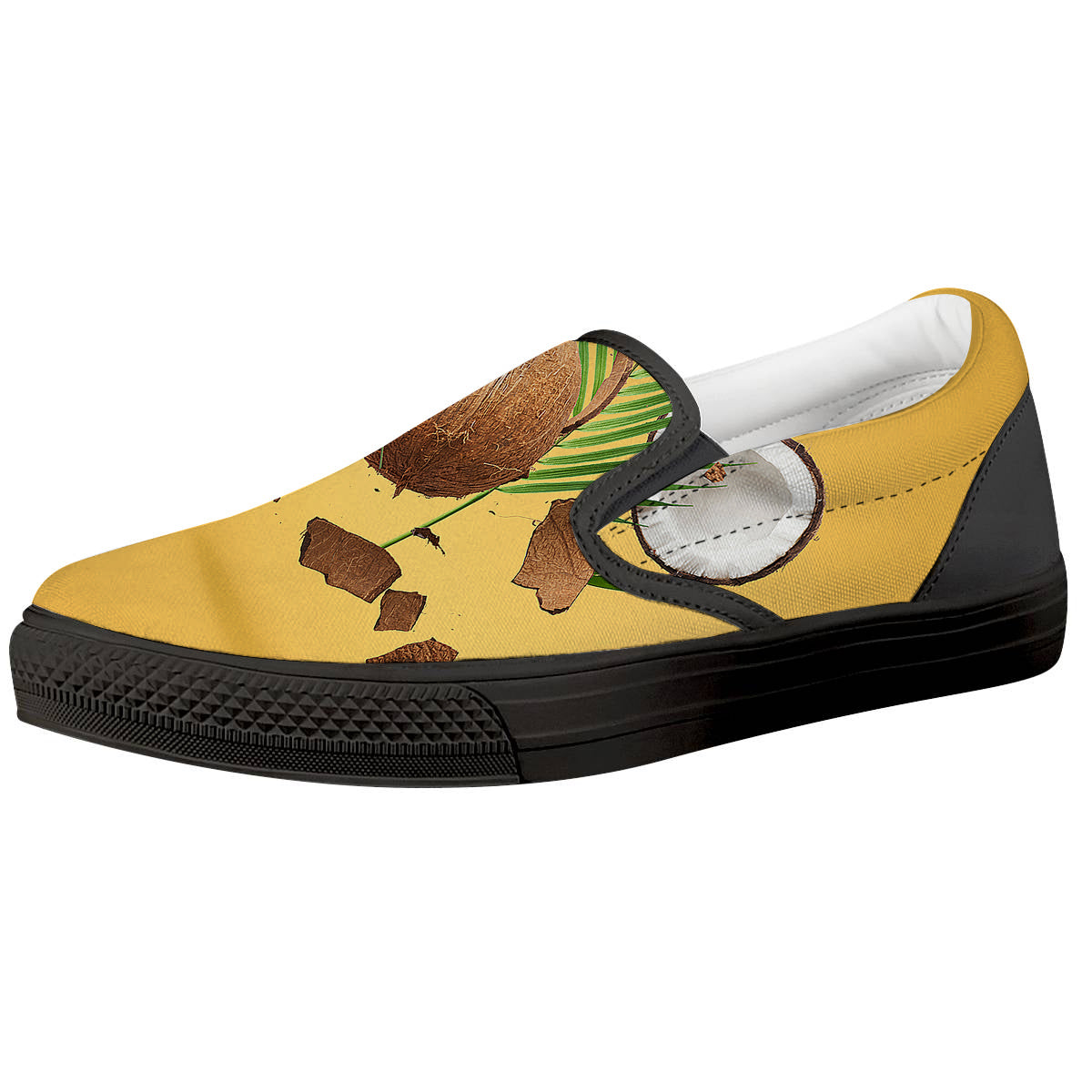 3D Coconut Print Black Slip On Shoes-grizzshop