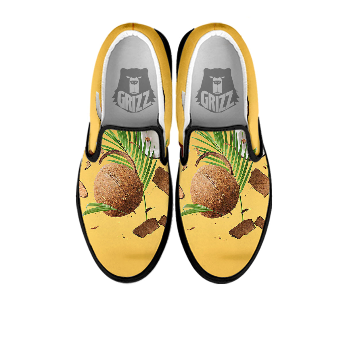 3D Coconut Print Black Slip On Shoes-grizzshop