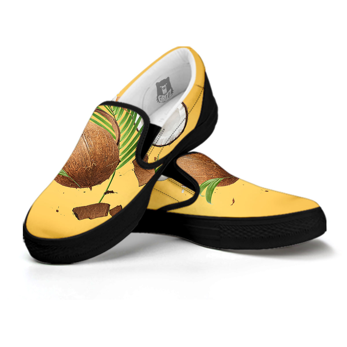 3D Coconut Print Black Slip On Shoes-grizzshop