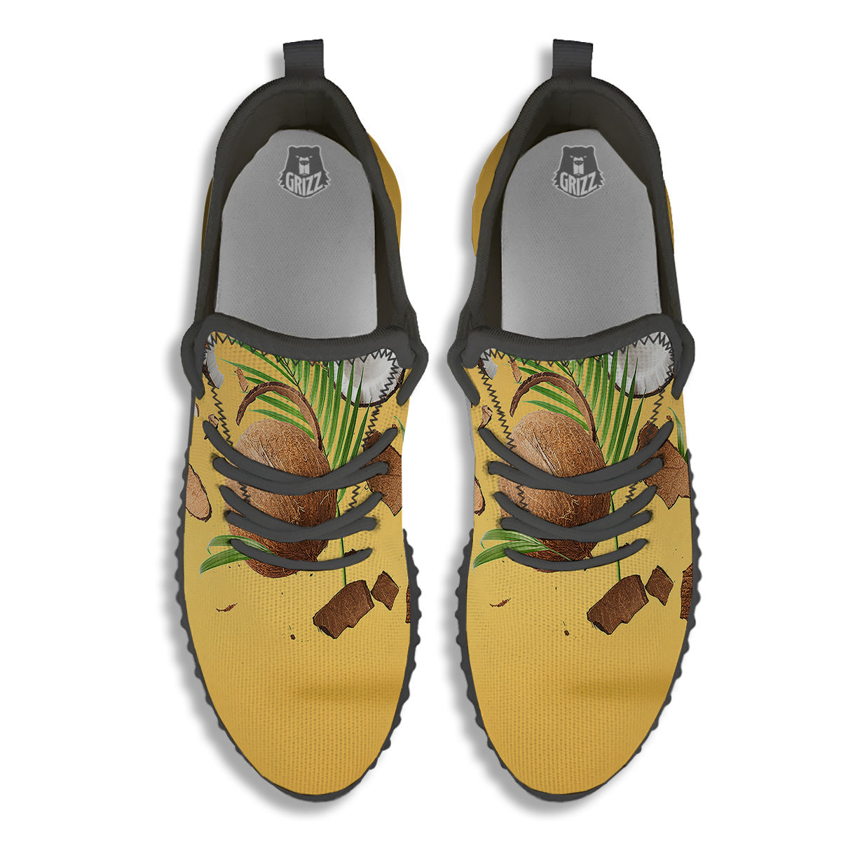 3D Coconut Print Black Walking Shoes-grizzshop