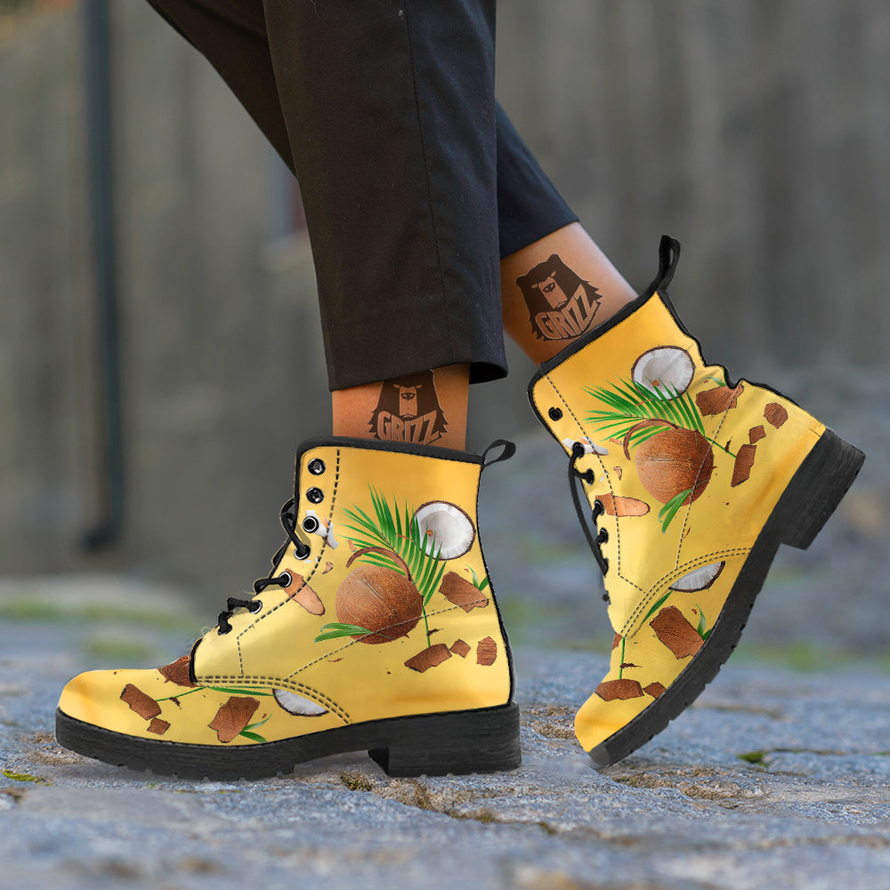 3D Coconut Print Leather Boots-grizzshop