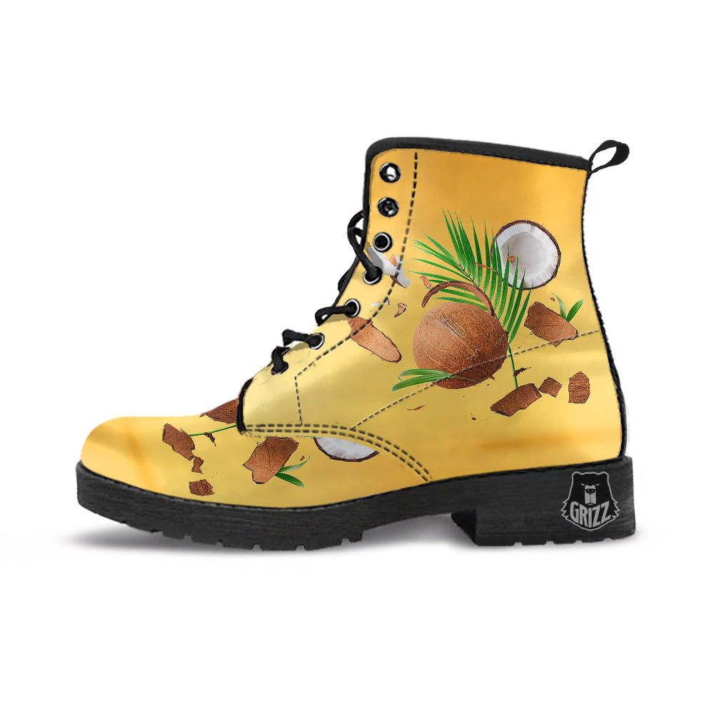 3D Coconut Print Leather Boots-grizzshop