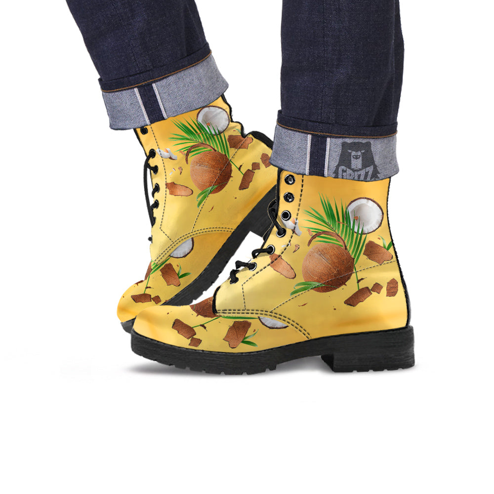 3D Coconut Print Leather Boots-grizzshop