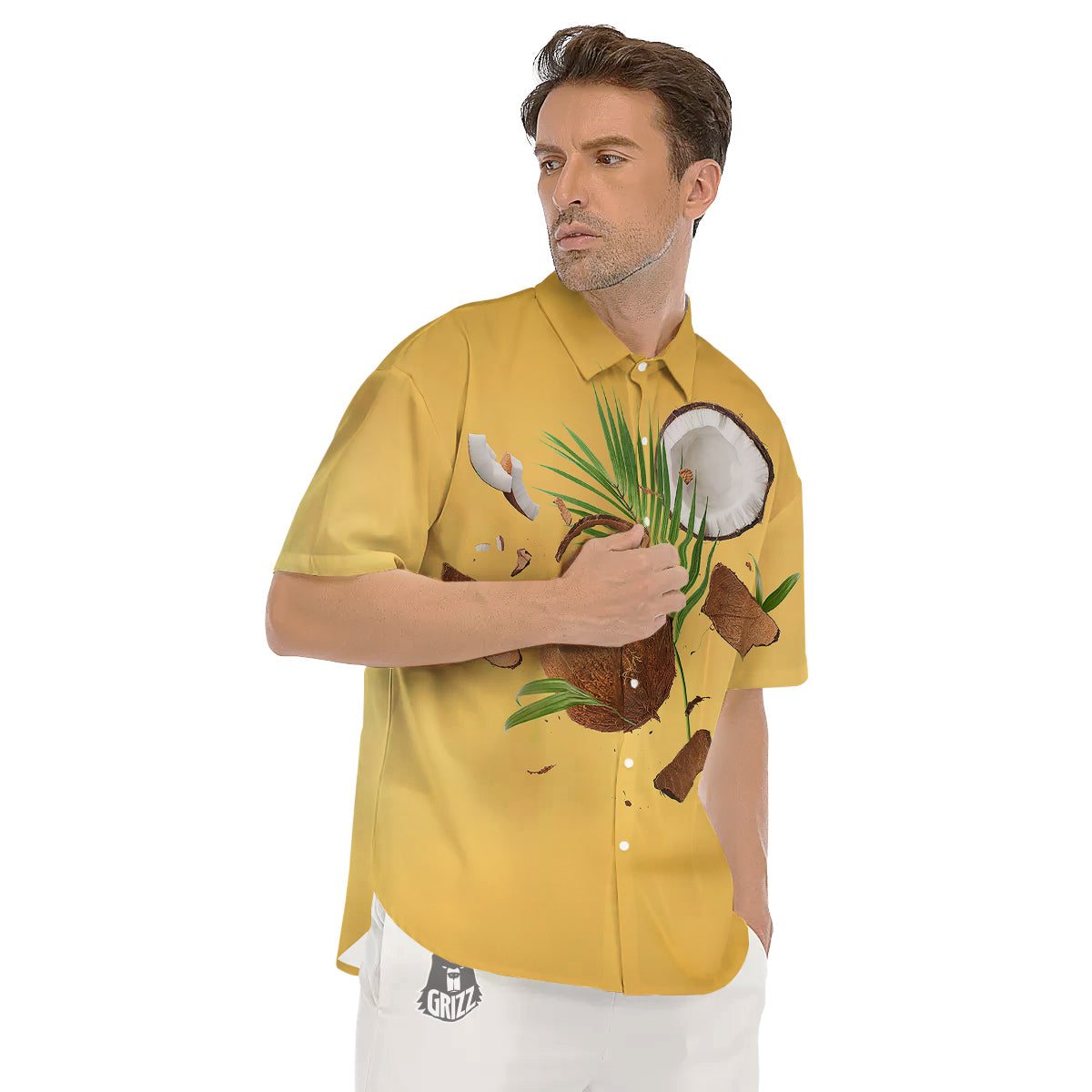 3D Coconut Print Men's Short Sleeve Shirts-grizzshop