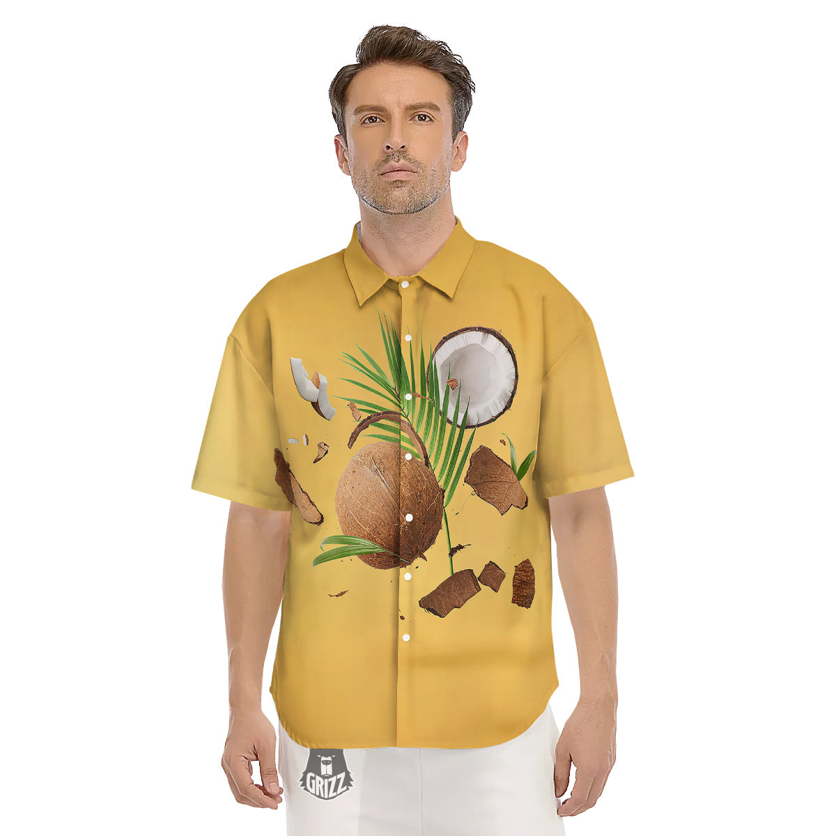3D Coconut Print Men's Short Sleeve Shirts-grizzshop