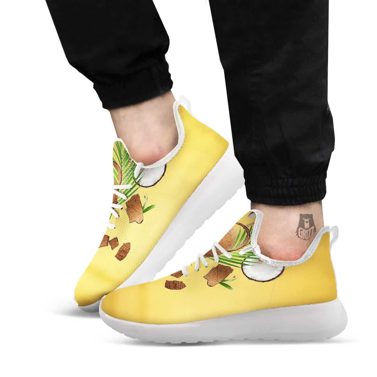 3D Coconut Print White Athletic Shoes-grizzshop