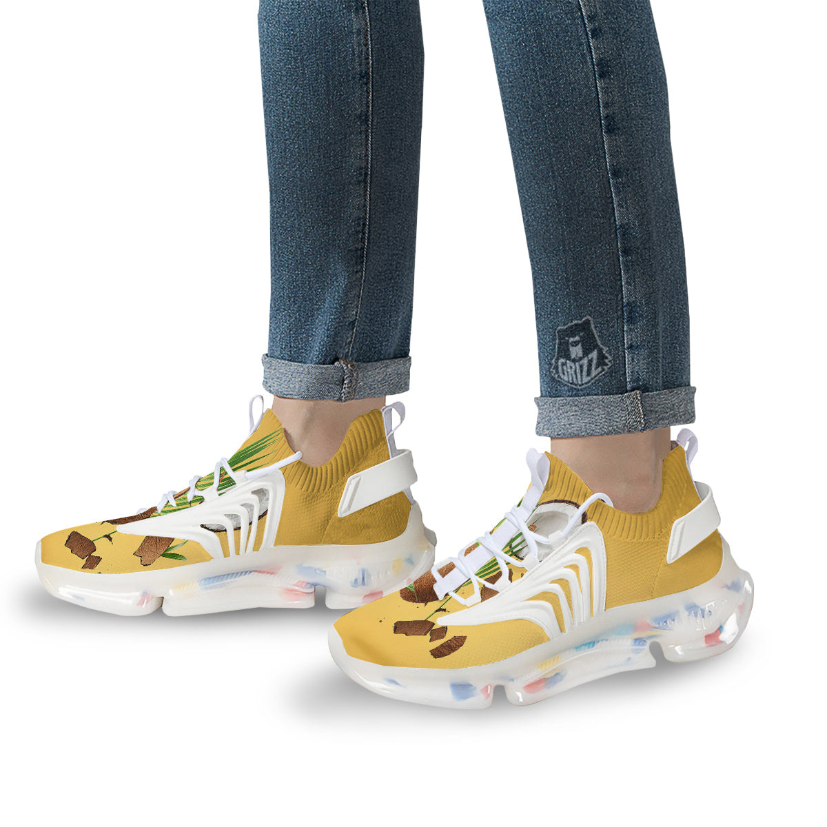 3D Coconut Print White Gym Shoes-grizzshop