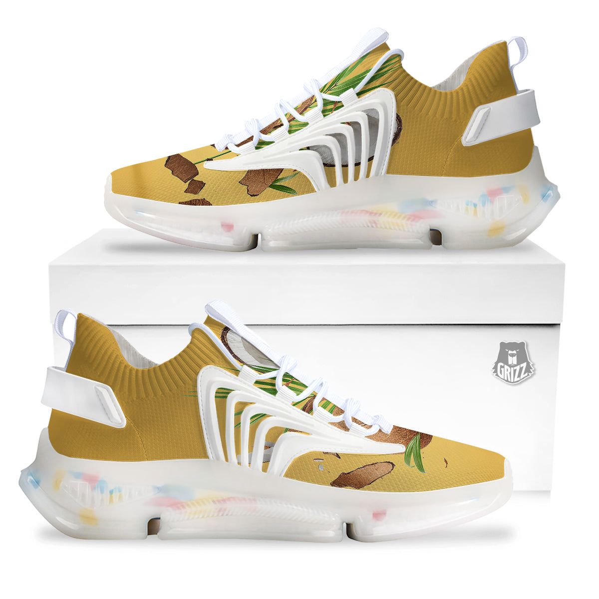 3D Coconut Print White Gym Shoes-grizzshop