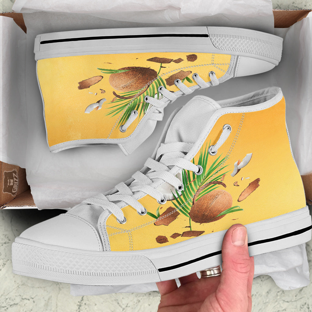 3D Coconut Print White High Top Shoes-grizzshop